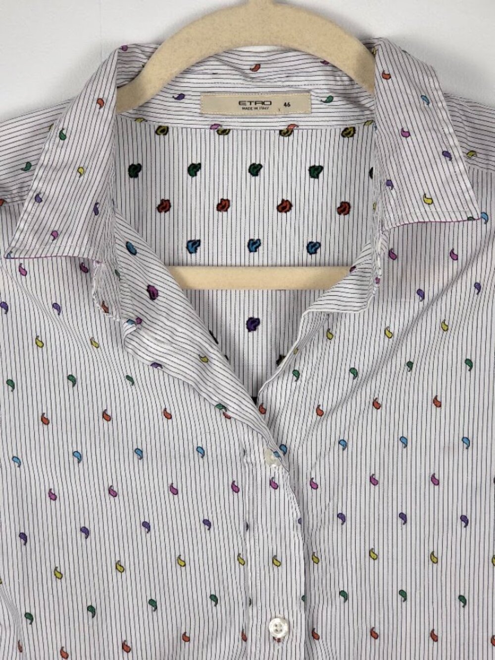 ETRO Milano Stripe & Mini Paisley Button Down Shirt Made in Italy Women’s M